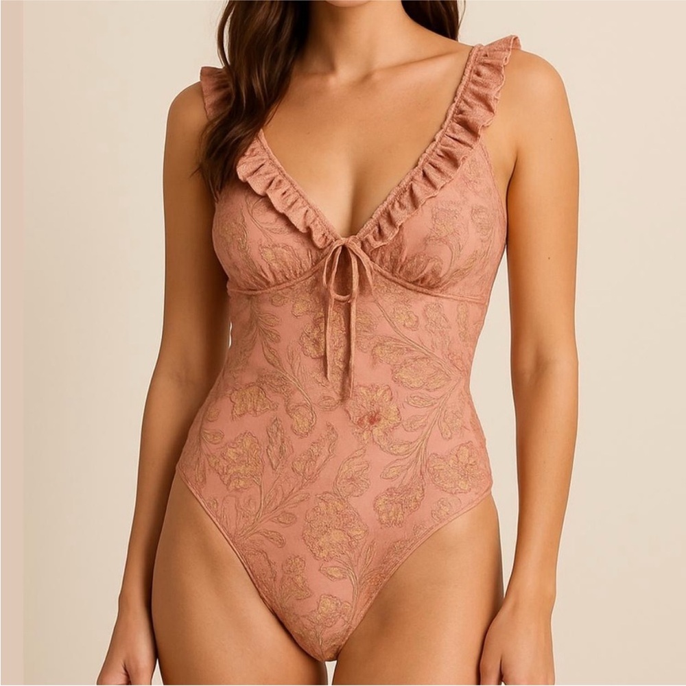 JOE FRESH X ROXY EALRE bathing suit one piece adjustable straps pink large BNWT